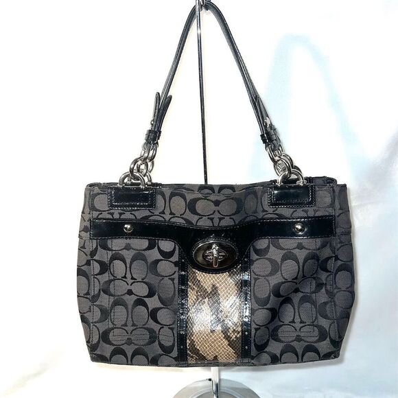 Coach Women's Black Signature Python Shoulder Bag - Picture 1 of 12